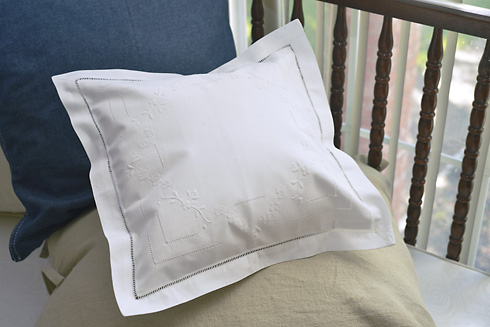 Triple Hemstitches & Embroidered Square Baby Pillows 12" SQ.